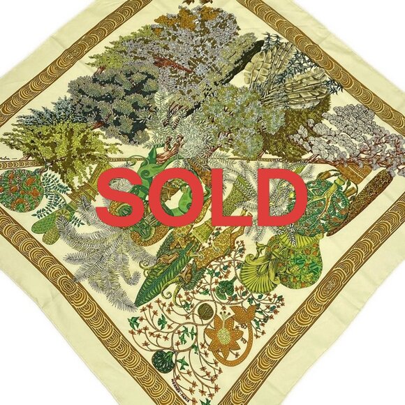 HERMES Carre 90 - Cream Green Multi Scarf 237-071725 - Picture 1 of 5